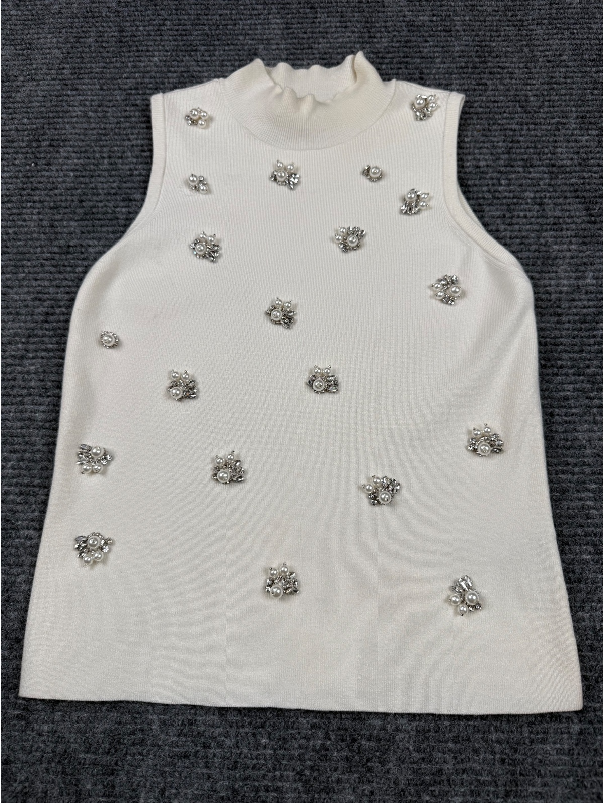 Jason Wu Embellished Mock Neck Sleeveless Sweater Top Ivory Size S